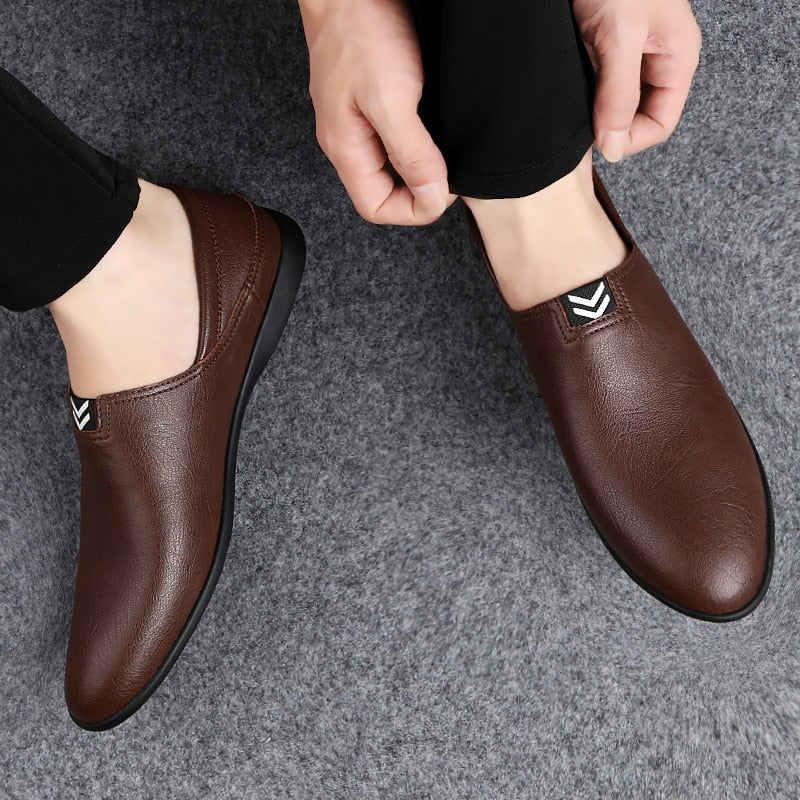 Men's Peas Shoes Comfortable Genuine Leather Men Casual Shoes Breathable Loafers Slip-on Footwear Walking Driving Shoes fg6